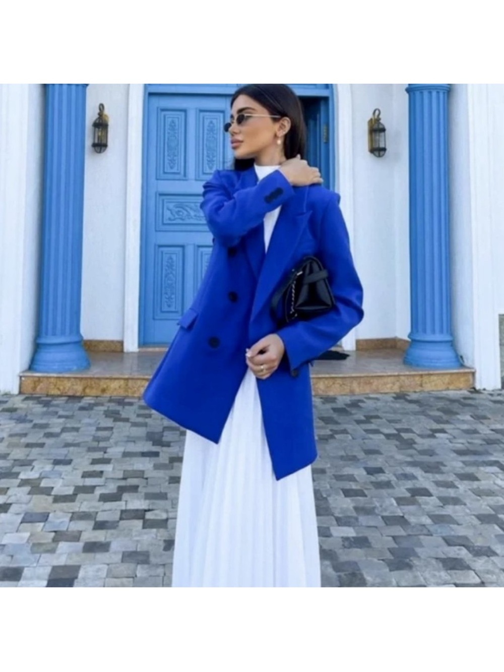 ZARA WOMAN DOUBLE BREASTED BLAZER WITH POCKETS JACKET BLUE 2697/707 XL - Picture 2 of 13
